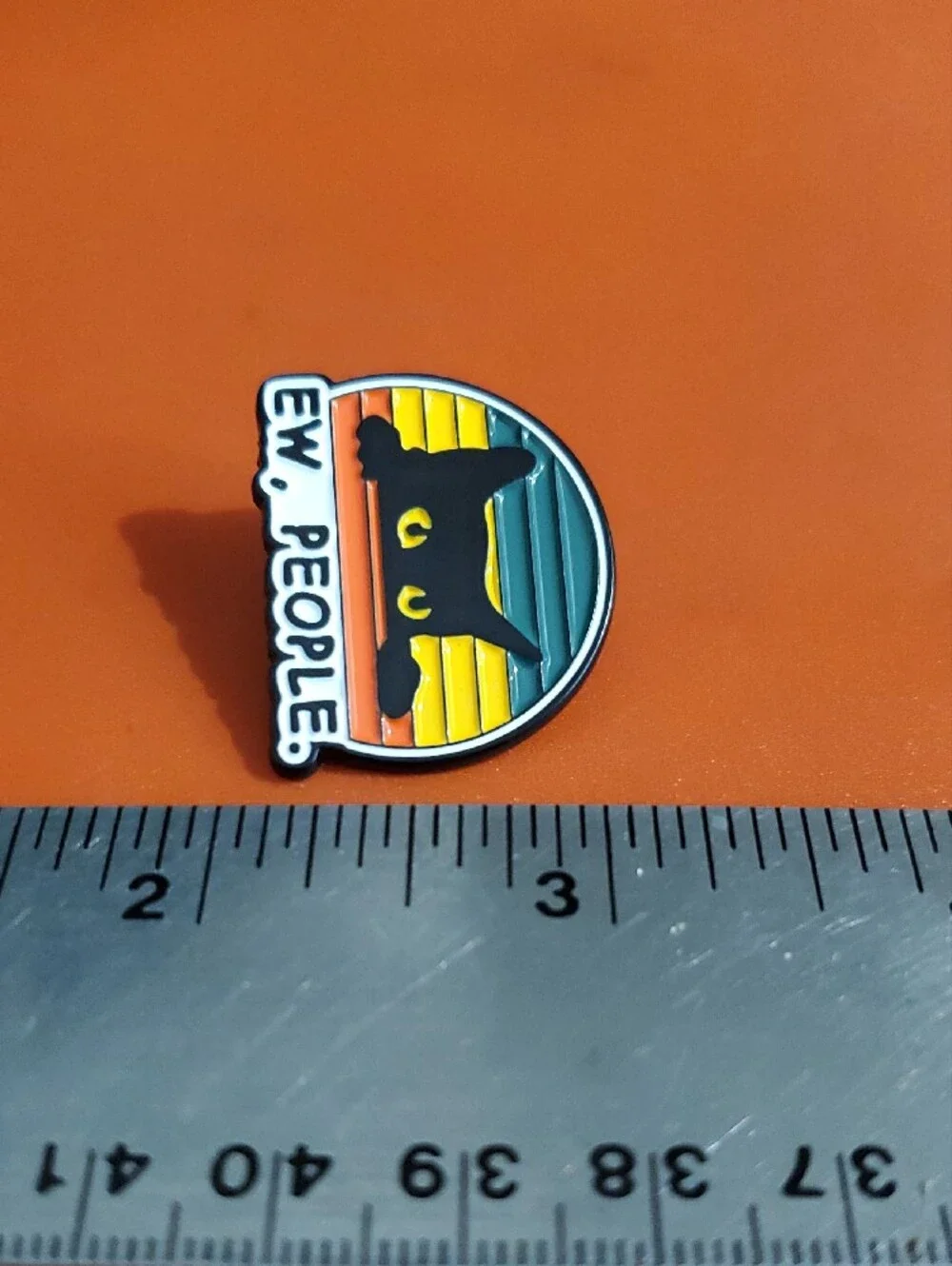 Ew, People. Black Cat Enamel Pin - Retro Stripe Colors